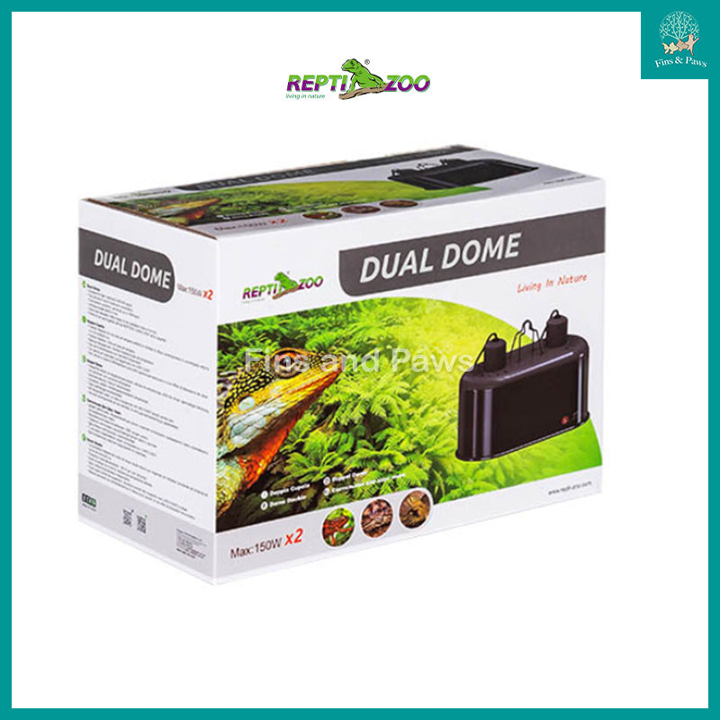 ReptiZoo Dual Dome Lamp Fixture for Terrarium Reptile Tank Max 2 Fins and Paws