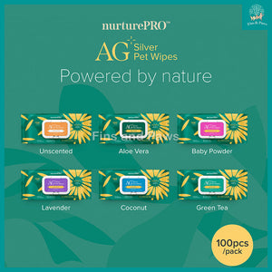 [Nurture Pro] AG Silver Pet Wipes 100pcs | Thick, Soft, Alcohol-Free Antibacterial Wet Wipes for Dogs, Cats & Small Pets