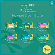 Load image into Gallery viewer, [Nurture Pro] AG Silver Pet Wipes 10pcs | Thick, Soft, Alcohol-Free Antibacterial Wet Wipes for Dogs, Cats &amp; Small Pets