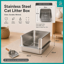 Load image into Gallery viewer, [Cuddly Paws] Stainless Steel Cat Litter Box 60x40x30cm - with Stainless Steel Scoop