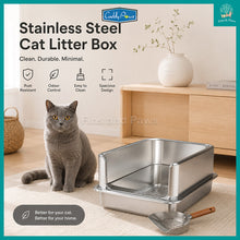 Load image into Gallery viewer, [Cuddly Paws] Stainless Steel Cat Litter Box 60x40x30cm - with Stainless Steel Scoop