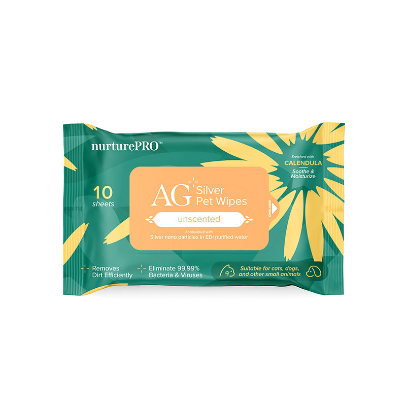[Nurture Pro] AG Silver Pet Wipes 10pcs | Thick, Soft, Alcohol-Free Antibacterial Wet Wipes for Dogs, Cats & Small Pets