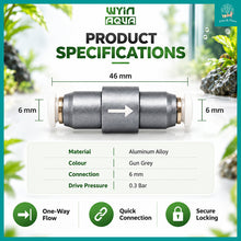 Load image into Gallery viewer, [Wyin Aqua] Metal Check Valve 6mm for Aquarium – Aluminum Alloy Aquarium Check Valve (Suitable for Airtube and CO2 Tube)