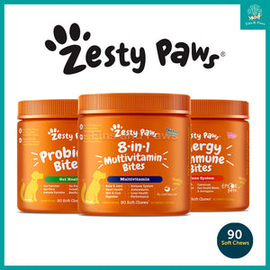 [Zesty Paws] Support Supplement For All Ages Dogs - 90 Soft Chews (Multivitamin, Probiotic, Allergy)