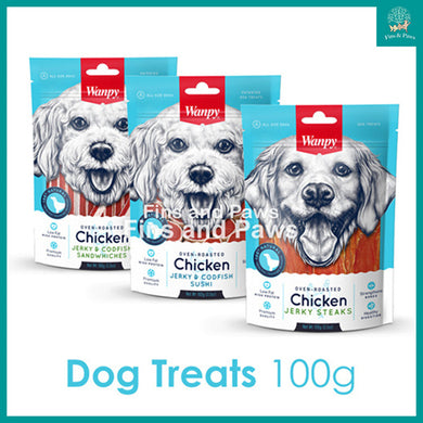[Wanpy] Oven Roasted Dog Jerky Treats and Toothbrush Chews 100g. Assorted Flavors.